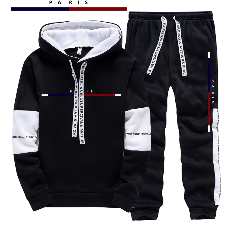 Street Fashion Outfit - Paris Fashion Printed Men's Set/Hoodie/Pants Fall