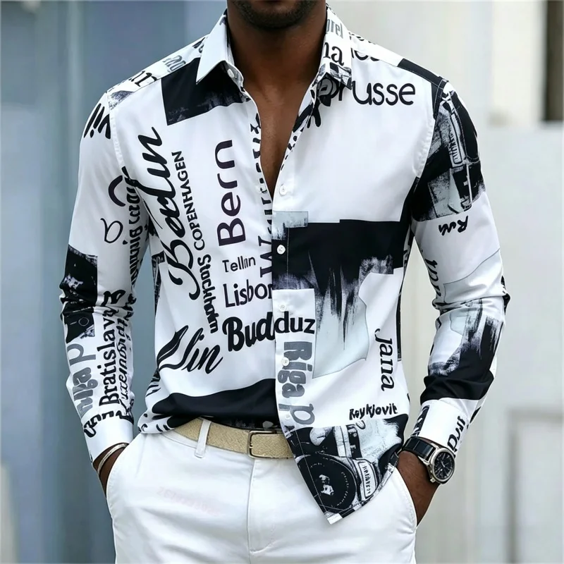 Men's Printed Long-sleeve Shir - Fashion Streetwear recension och pris