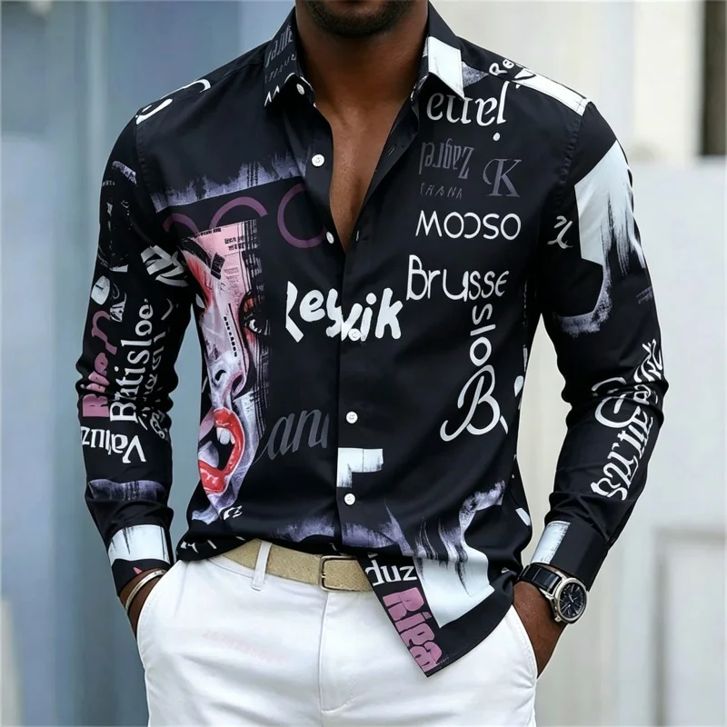 Men's Printed Long-sleeve Shir - Fashion Streetwear recension och pris