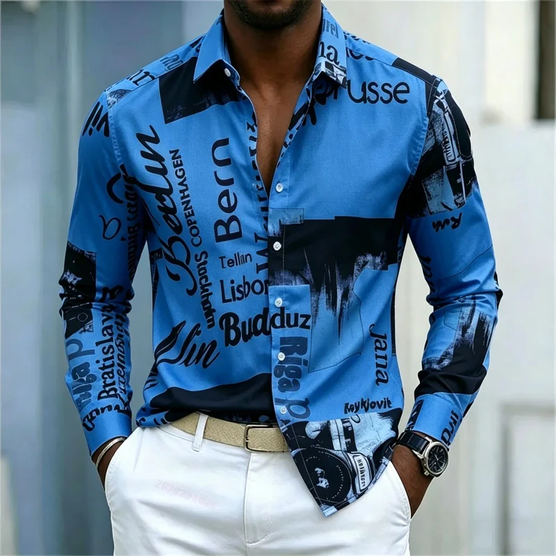 Men's Printed Long-sleeve Shir - Fashion Streetwear recension och pris
