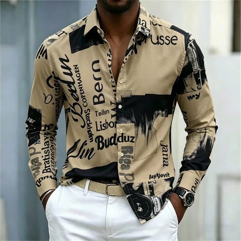Men's Printed Long-sleeve Shir - Fashion Streetwear recension och pris