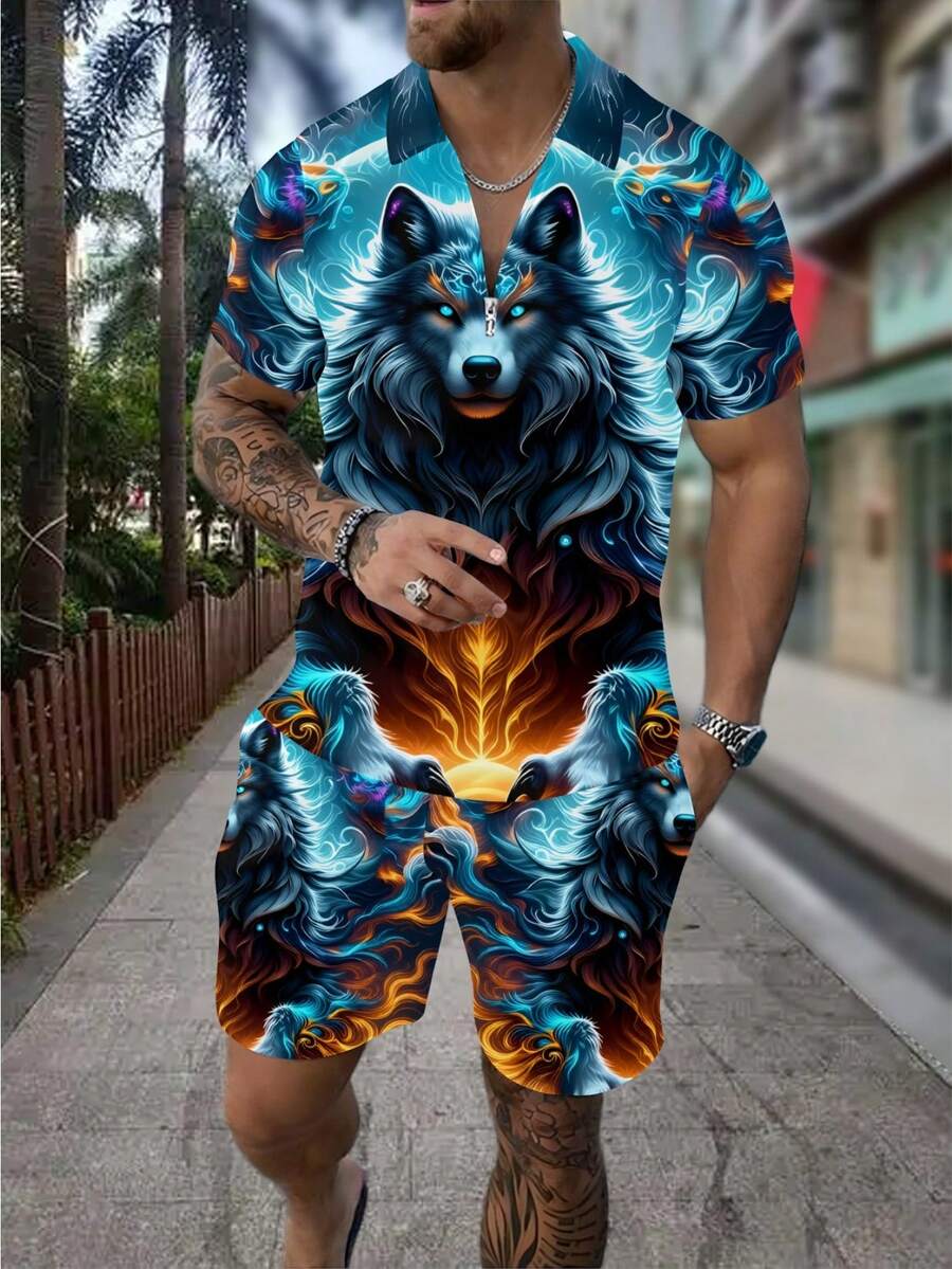 Men's Fashion 3D Wolf Print Zi - Street Fashion Outfit recension och pris
