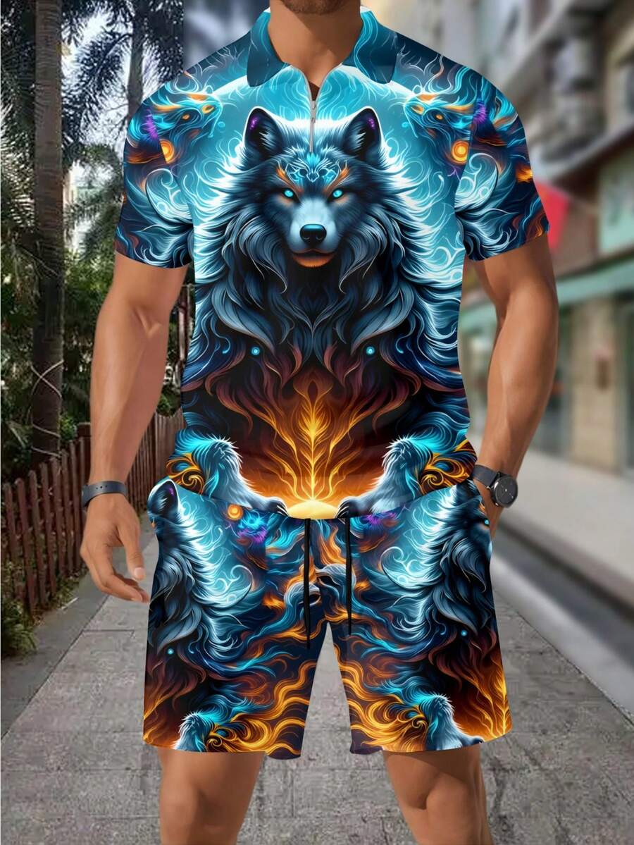 Men's Fashion 3D Wolf Print Zi - Street Fashion Outfit recension och pris