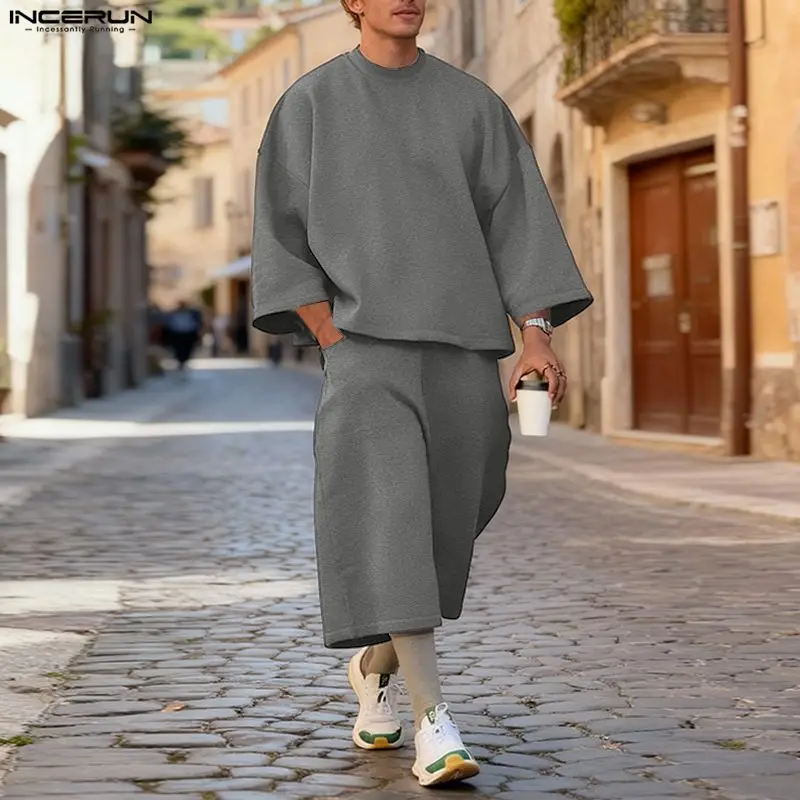 INCERUN Men Sets Solid Color B - Fashion Streetwear recension och pris
