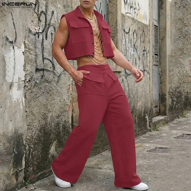 INCERUN Men Sets Solid Sleevel - Fashion Streetwear recension och pris