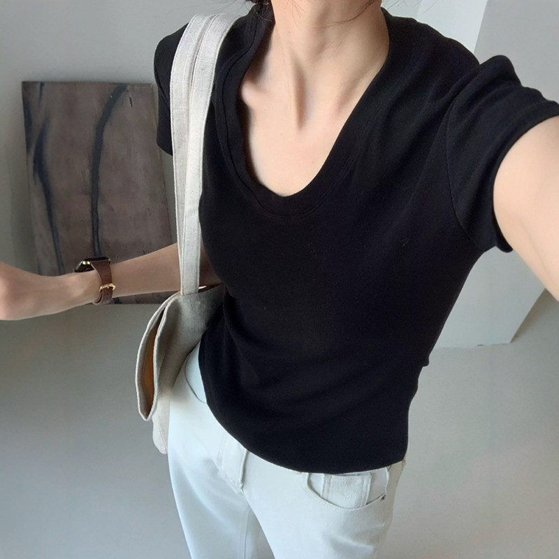 U-Neck Shoulder Short Sleeve T - Fashion Streetwear recension och pris