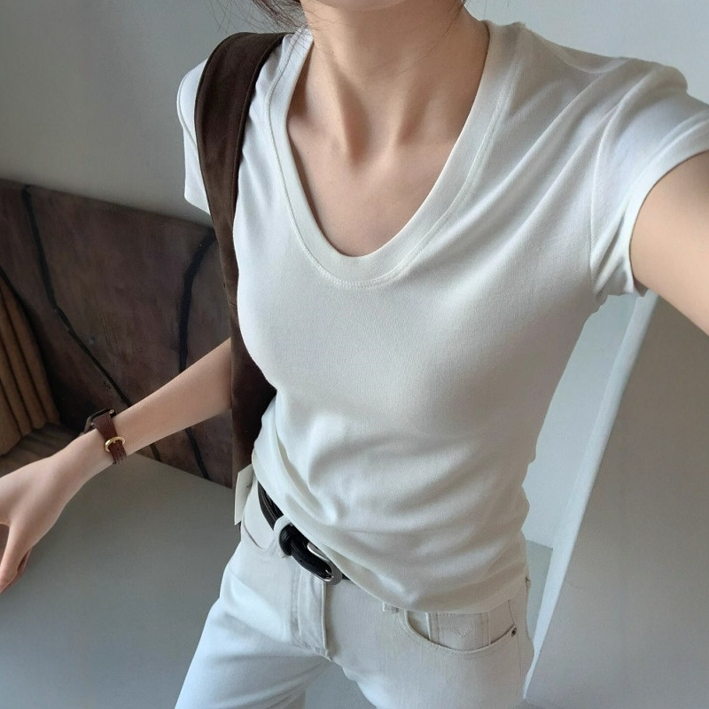 U-Neck Shoulder Short Sleeve T - Fashion Streetwear recension och pris