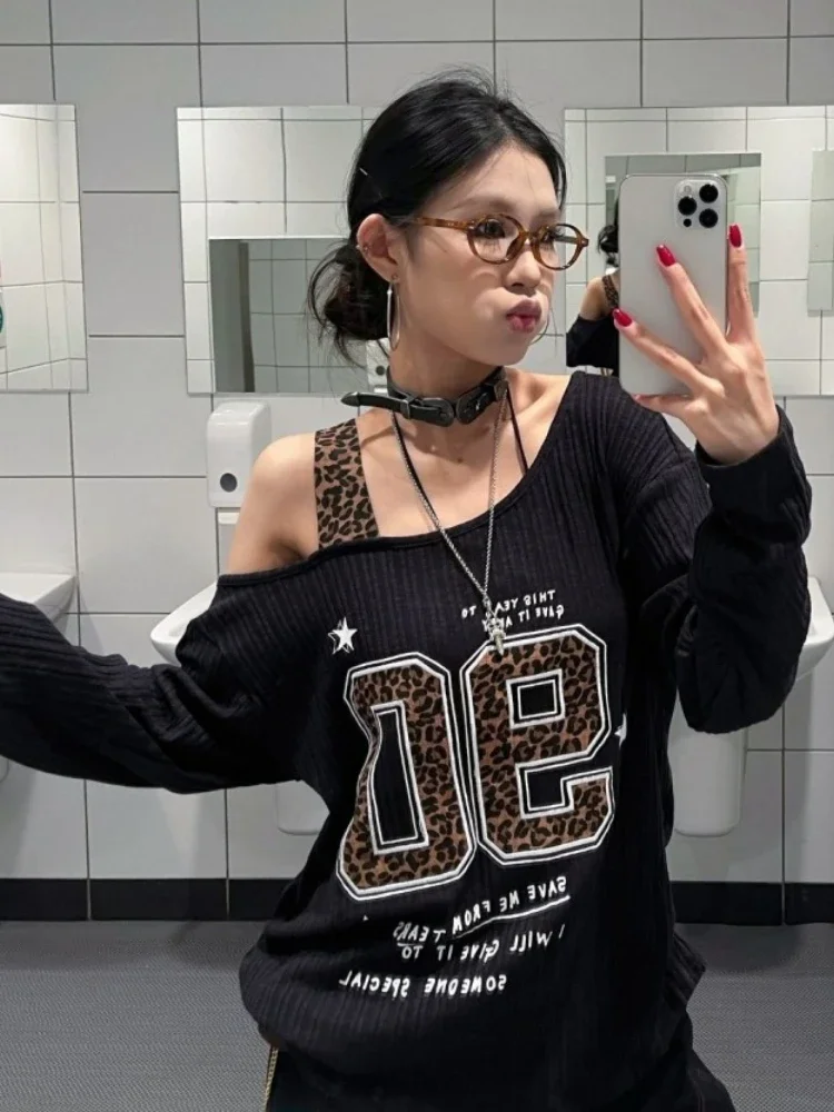 Y2K Patchwork Leopard Print T- - Fashion Streetwear recension och pris