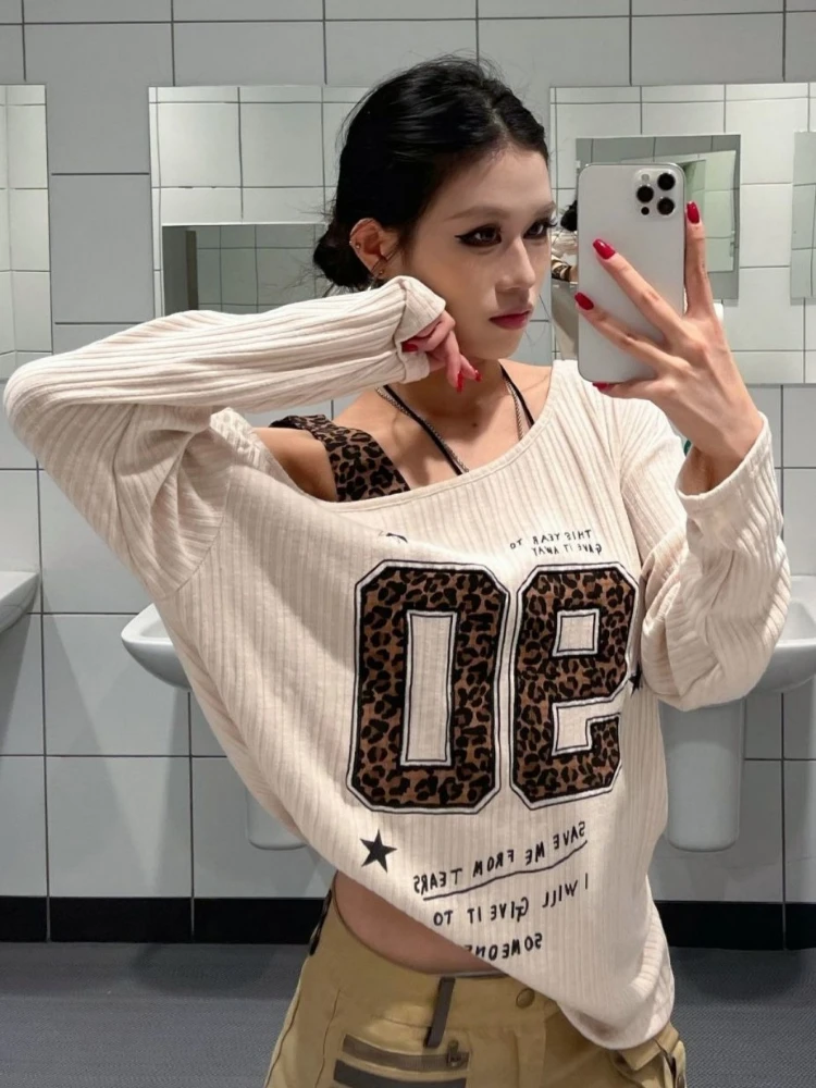 Y2K Patchwork Leopard Print T- - Fashion Streetwear recension och pris