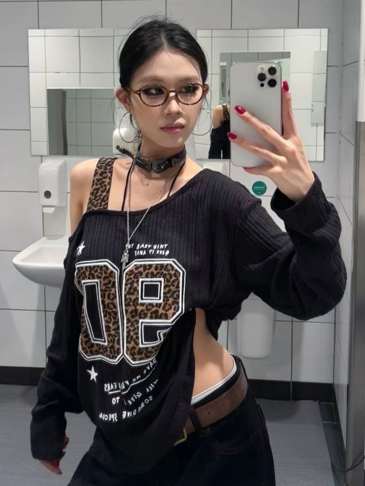 Y2K Patchwork Leopard Print T- - Fashion Streetwear recension och pris