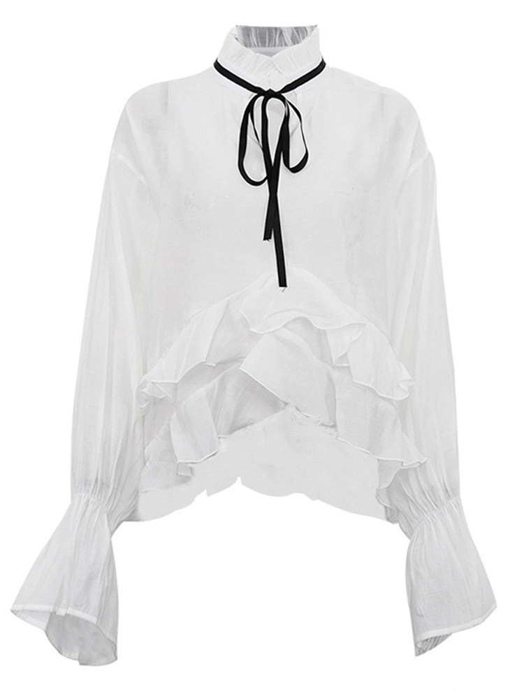 White Ruffle Hem Tie Neck Blou - Fashion Street Night recension och pris