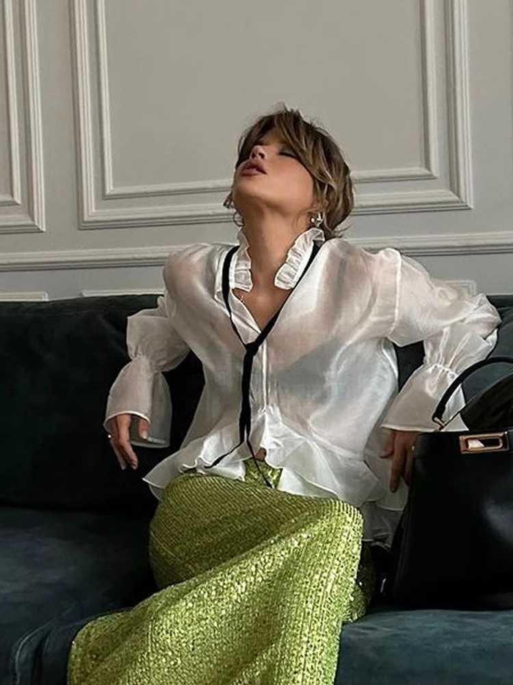 White Ruffle Hem Tie Neck Blou - Fashion Street Night recension och pris